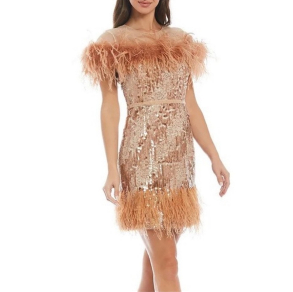Antonio Melanie Pink Sequins Feather Dress-